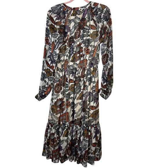 Scotch & Soda Boho Floral Flowy Midi Dress Long Sleeve Tiered Skirt Size S 70s - Picture 5 of 15